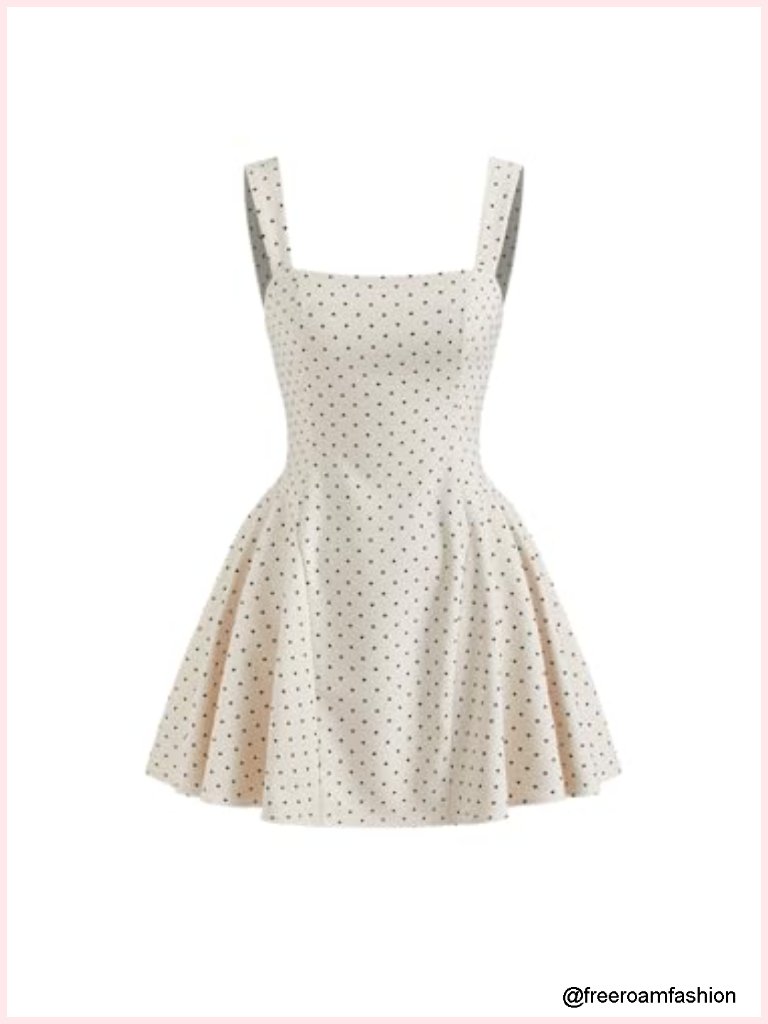 Women's Polka Dot Mini Dress Square Neck Sleeveless Summer Party